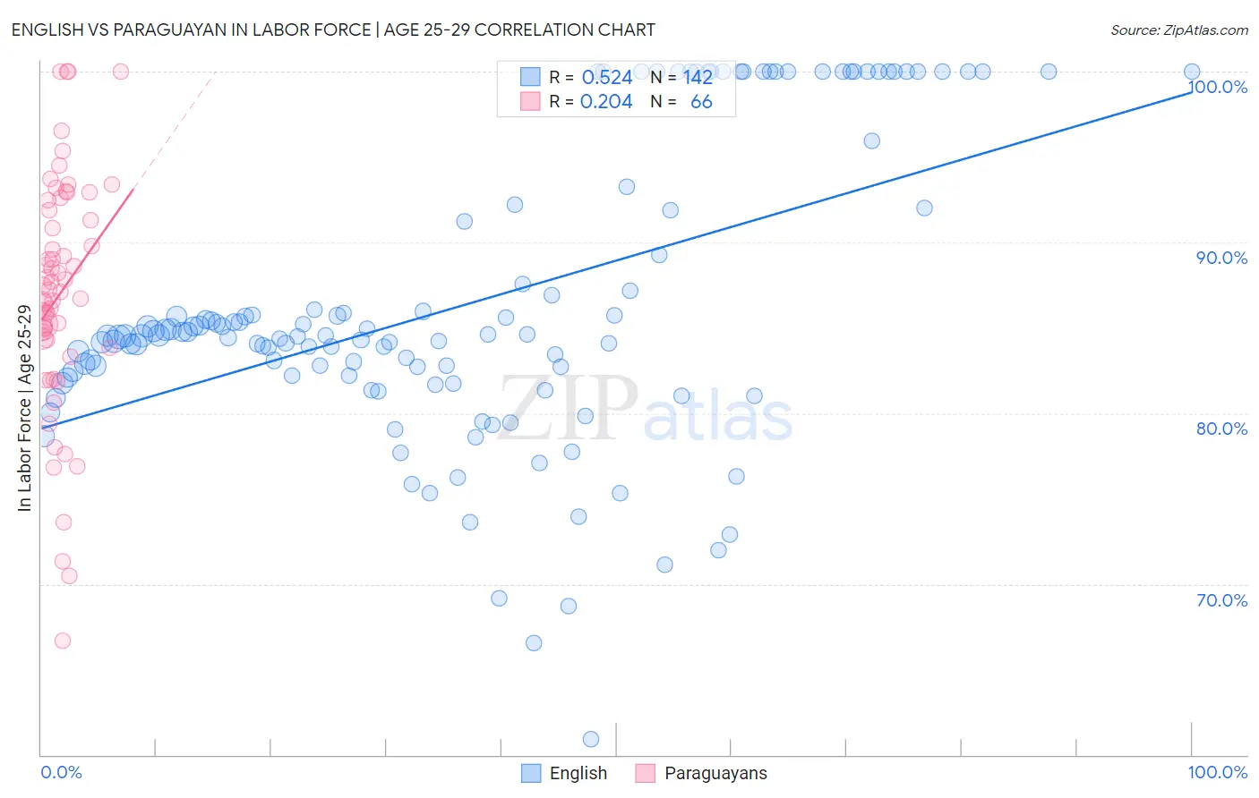 English vs Paraguayan In Labor Force | Age 25-29