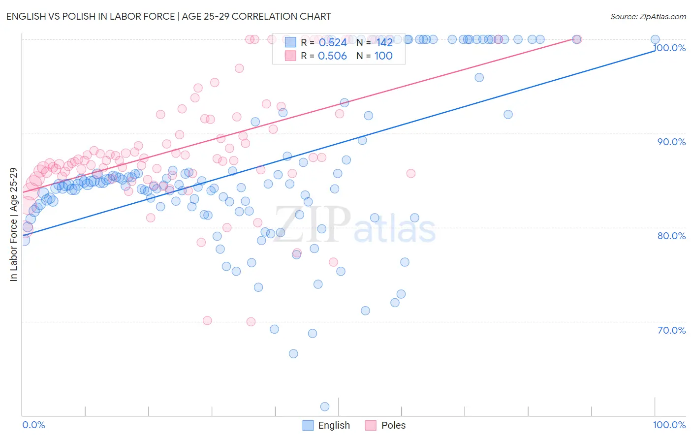 English vs Polish In Labor Force | Age 25-29