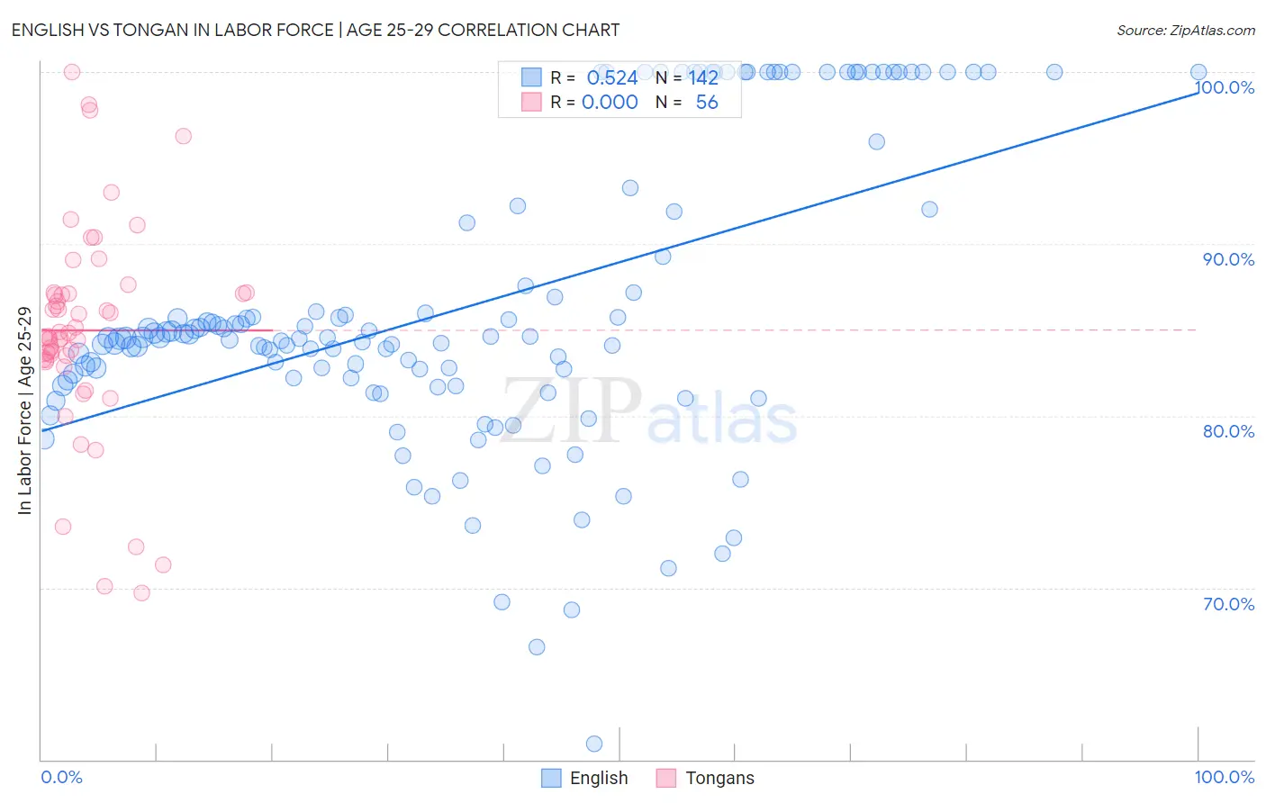 English vs Tongan In Labor Force | Age 25-29