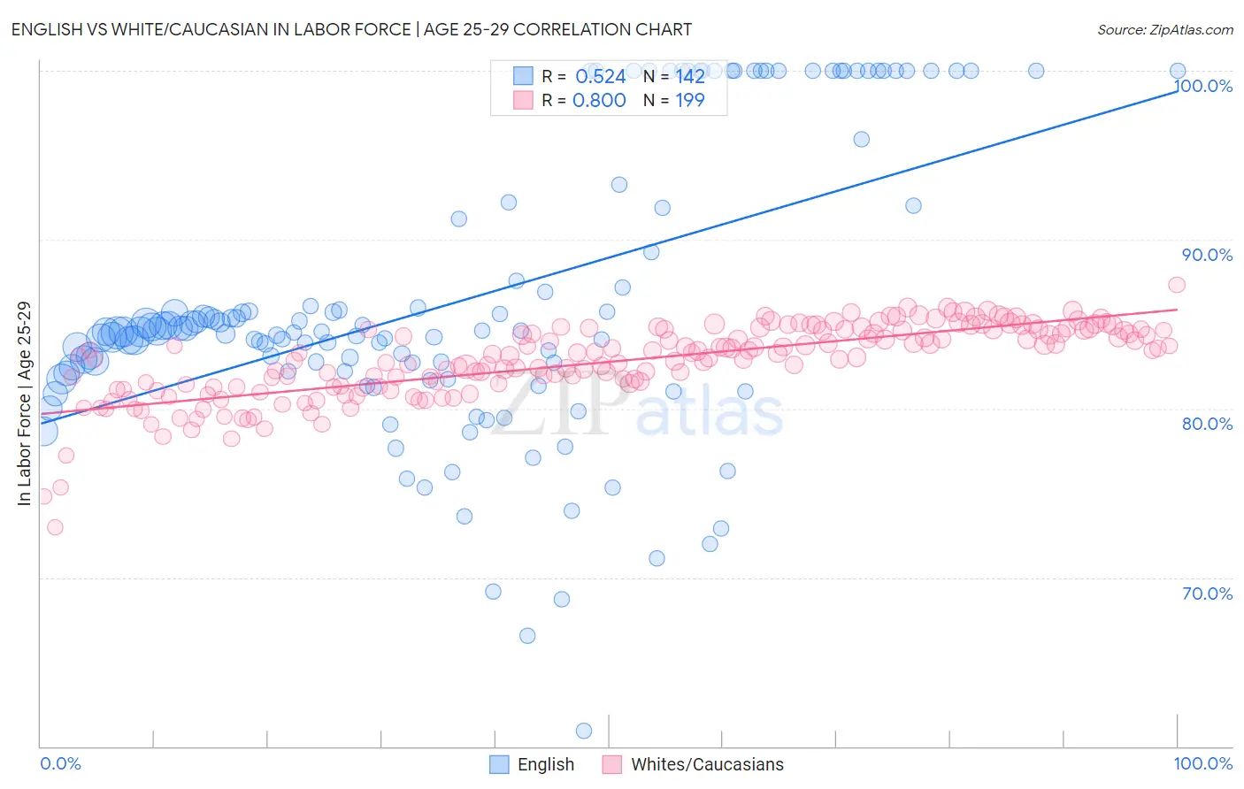 English vs White/Caucasian In Labor Force | Age 25-29