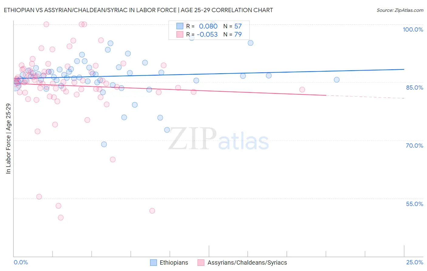 Ethiopian vs Assyrian/Chaldean/Syriac In Labor Force | Age 25-29