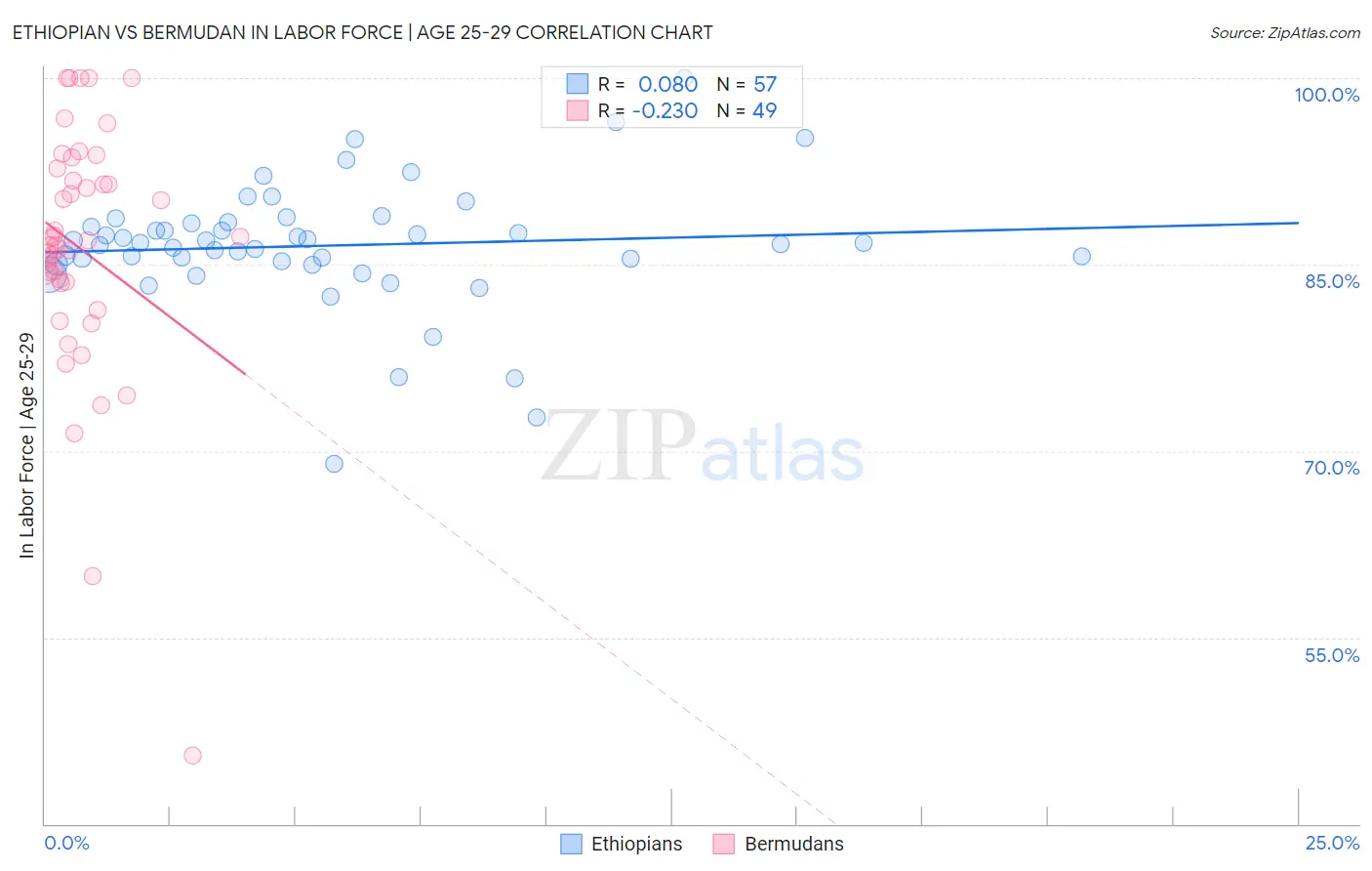 Ethiopian vs Bermudan In Labor Force | Age 25-29