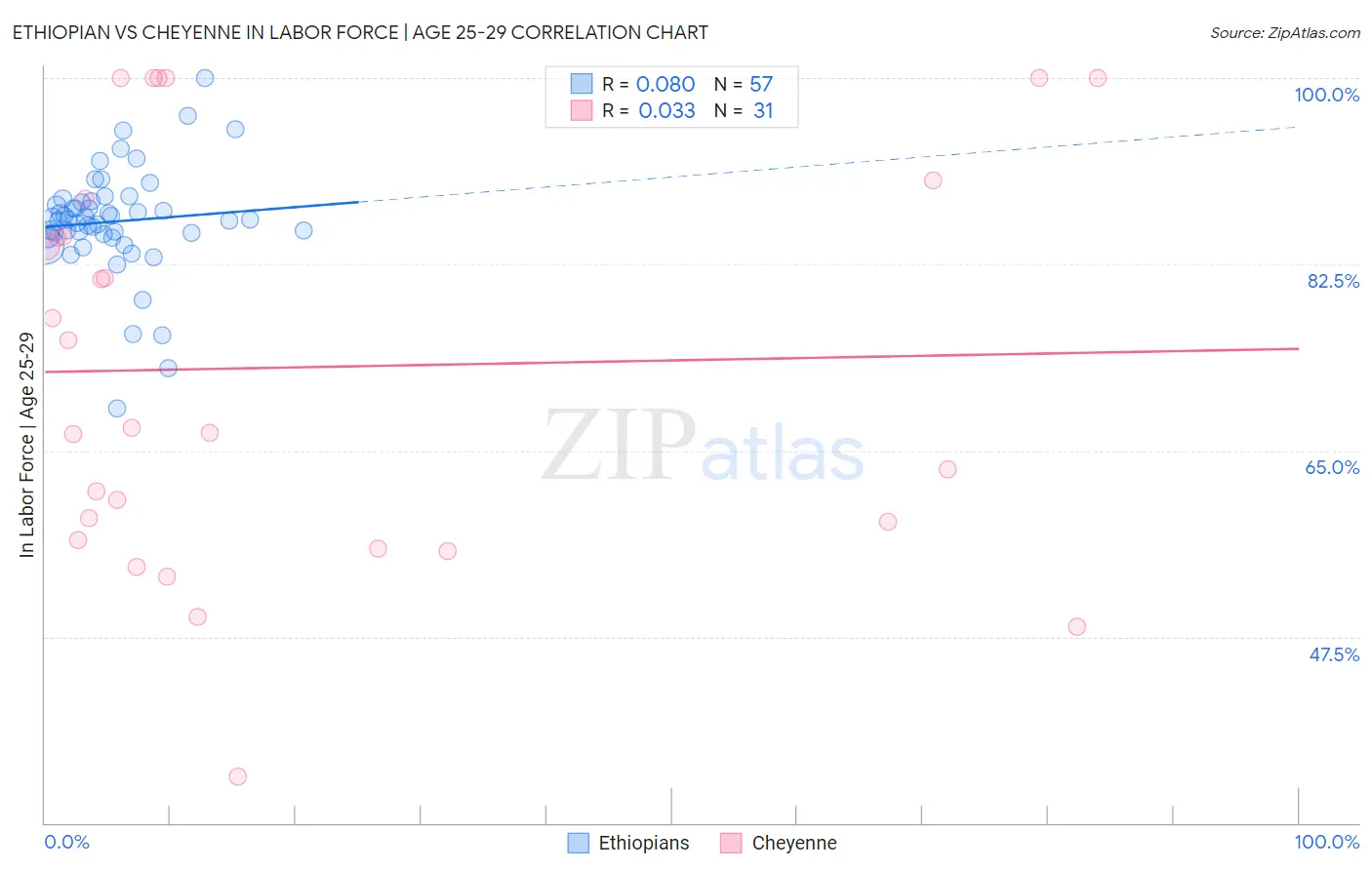 Ethiopian vs Cheyenne In Labor Force | Age 25-29