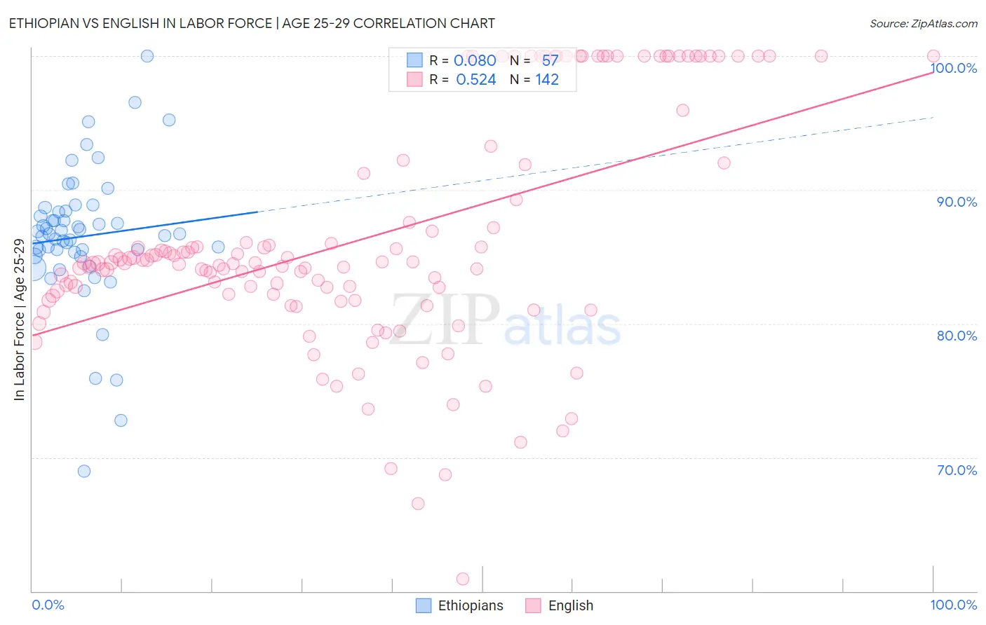 Ethiopian vs English In Labor Force | Age 25-29