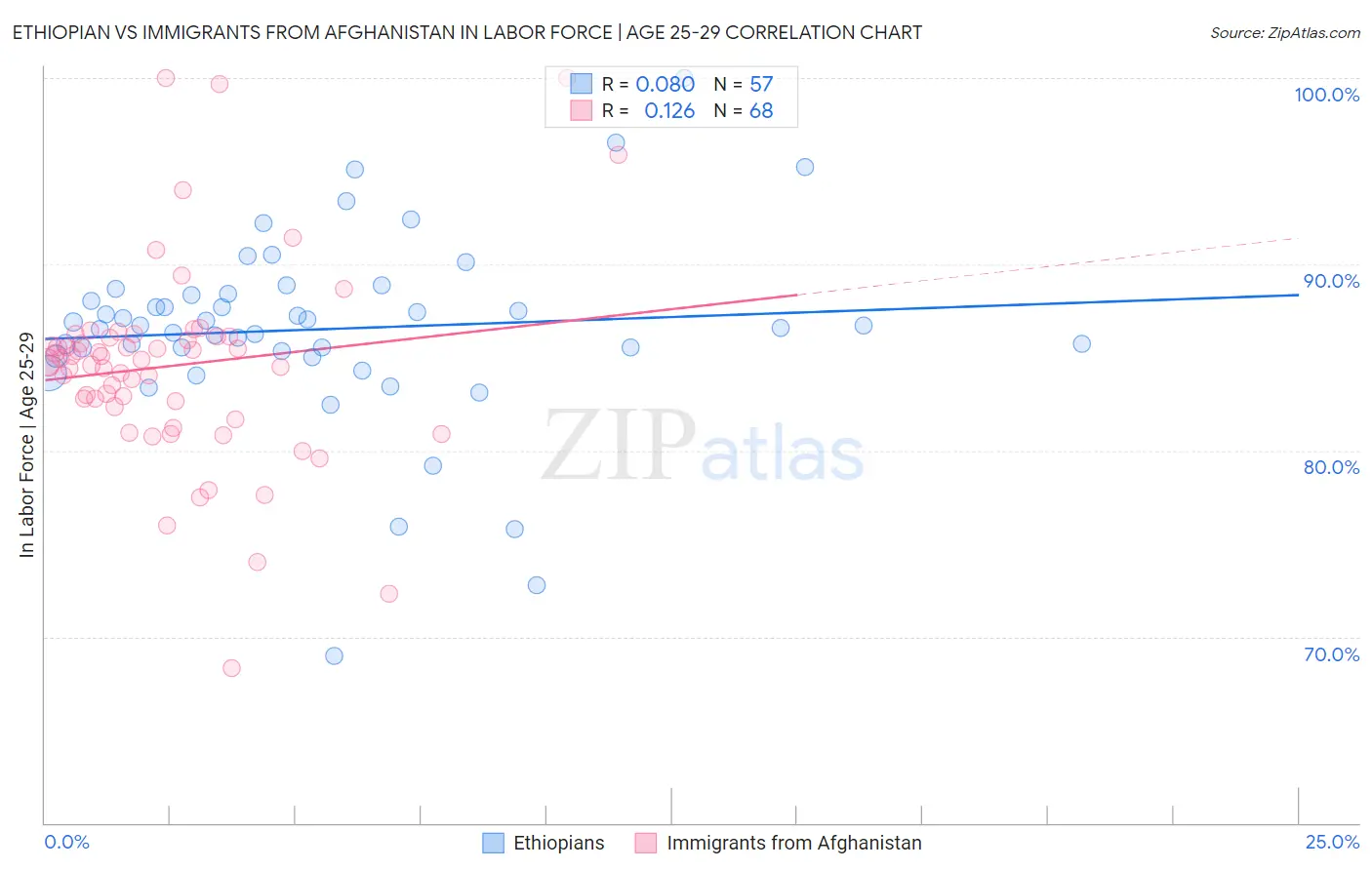 Ethiopian vs Immigrants from Afghanistan In Labor Force | Age 25-29