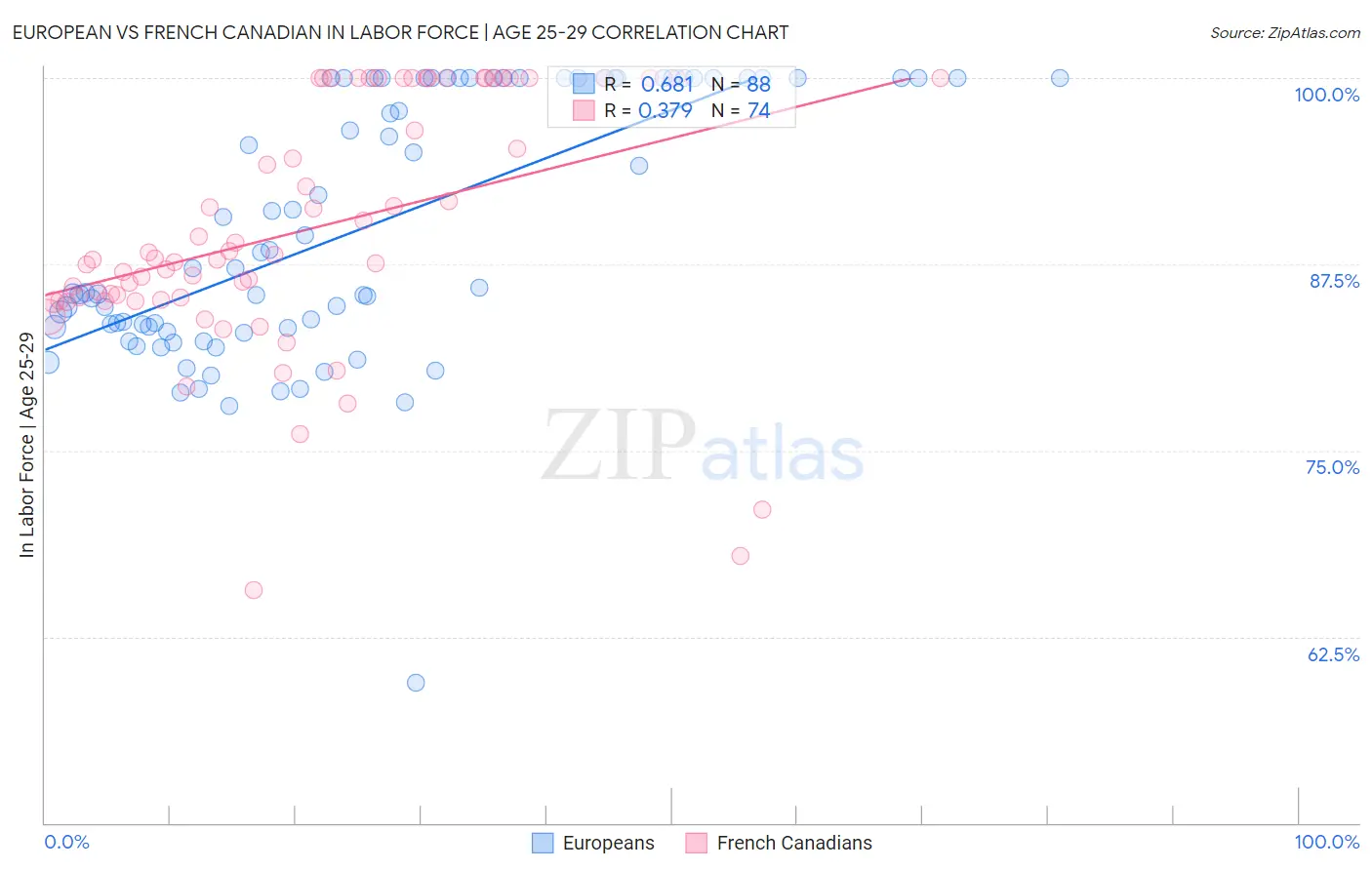 European vs French Canadian In Labor Force | Age 25-29