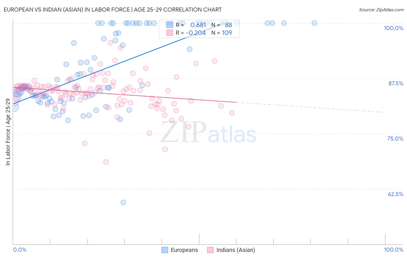 European vs Indian (Asian) In Labor Force | Age 25-29
