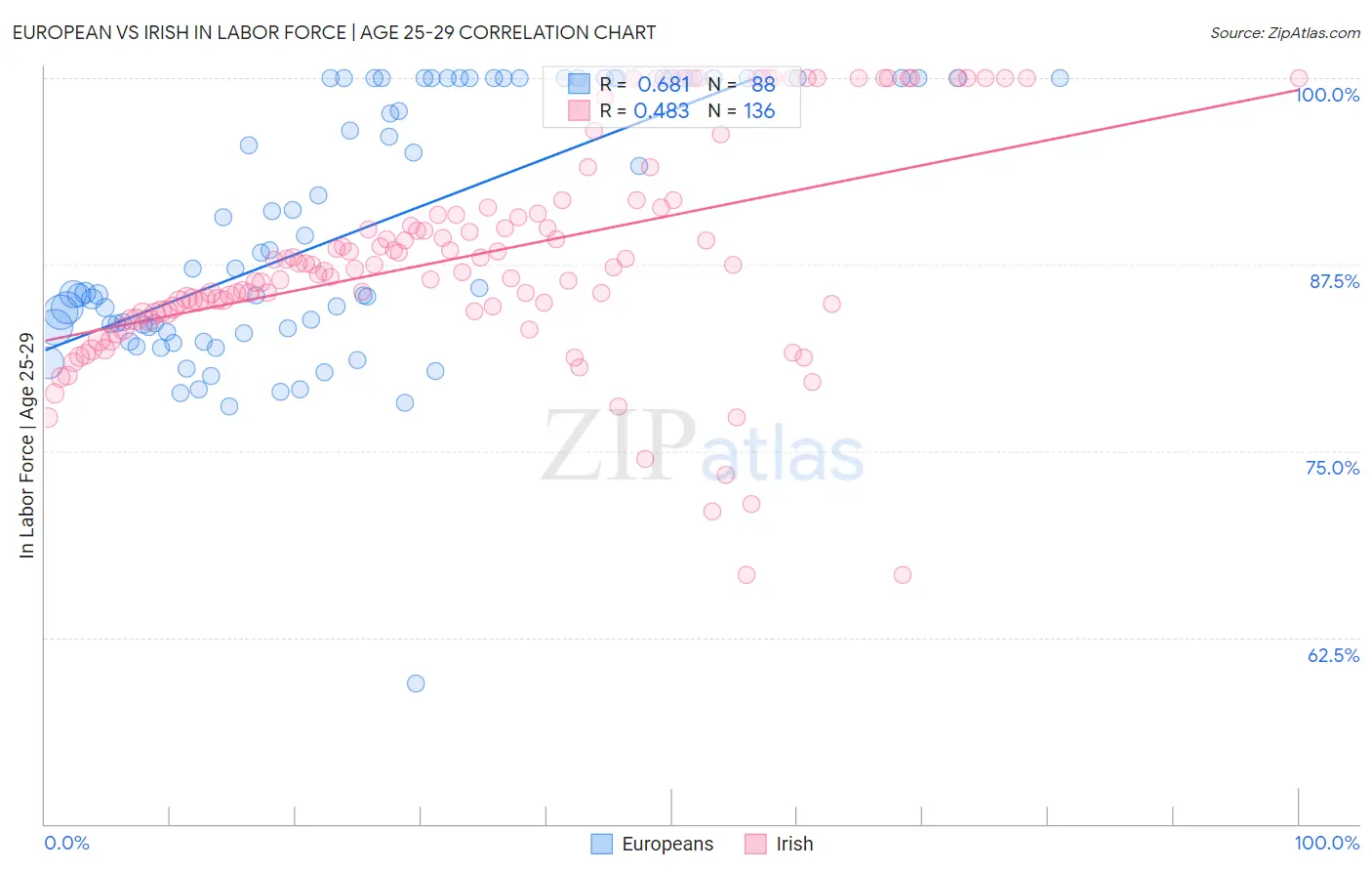 European vs Irish In Labor Force | Age 25-29