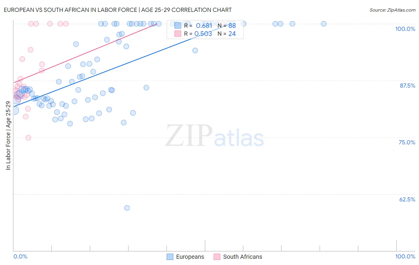 European vs South African In Labor Force | Age 25-29
