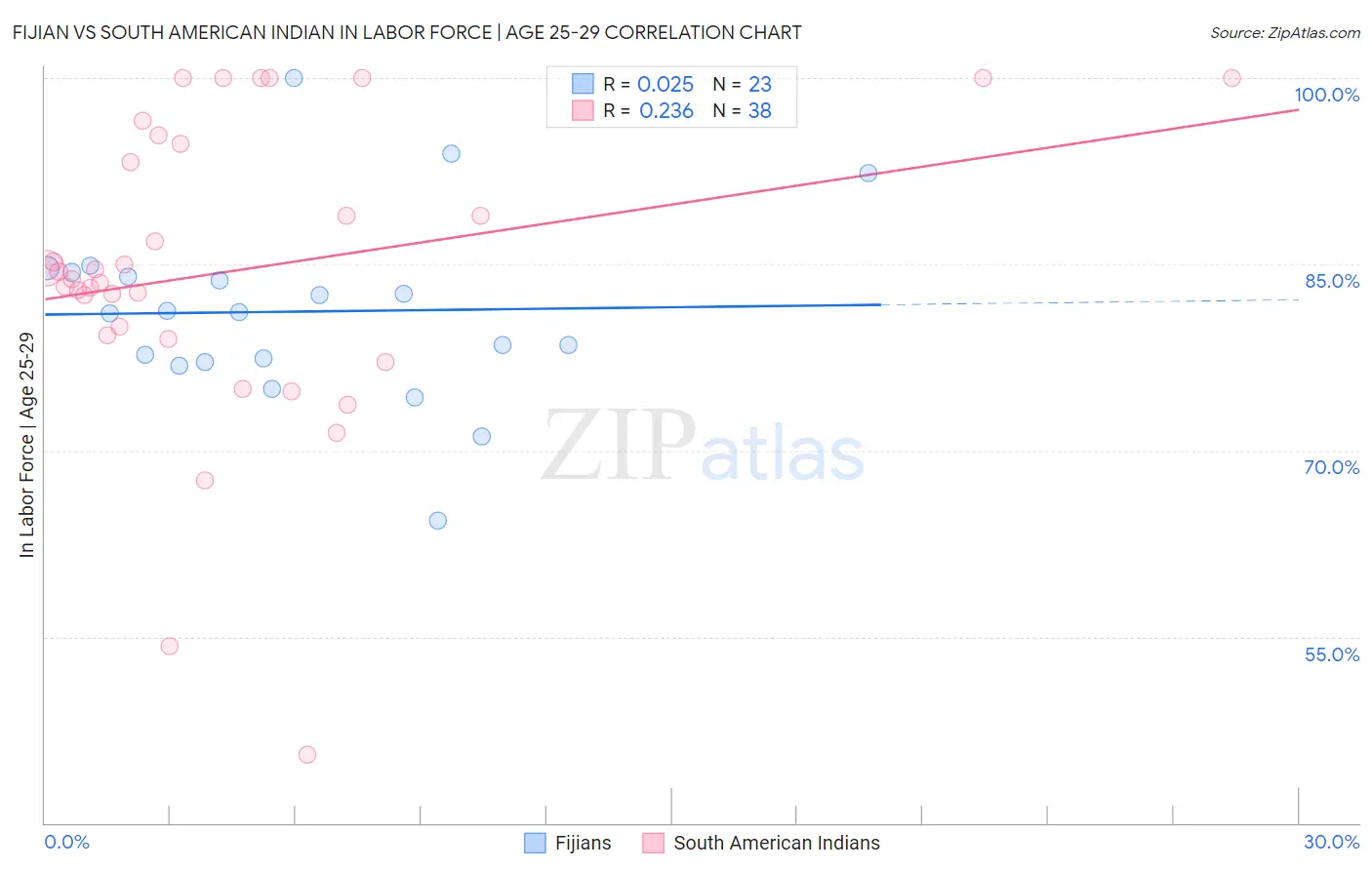 Fijian vs South American Indian In Labor Force | Age 25-29