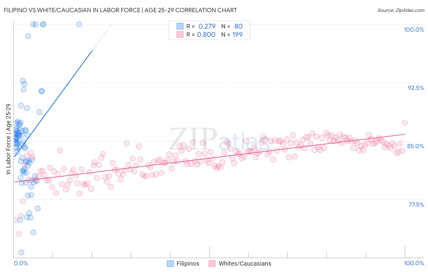 Filipino vs White/Caucasian In Labor Force | Age 25-29