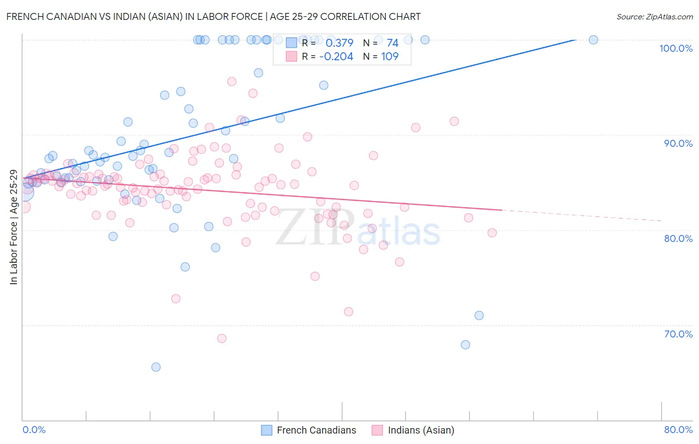 French Canadian vs Indian (Asian) In Labor Force | Age 25-29