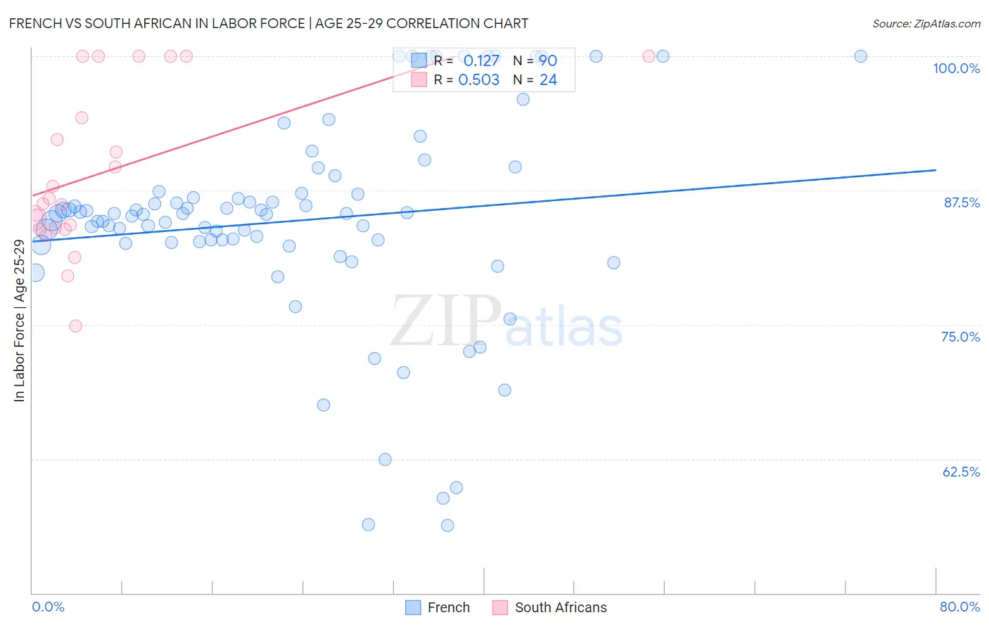 French vs South African In Labor Force | Age 25-29