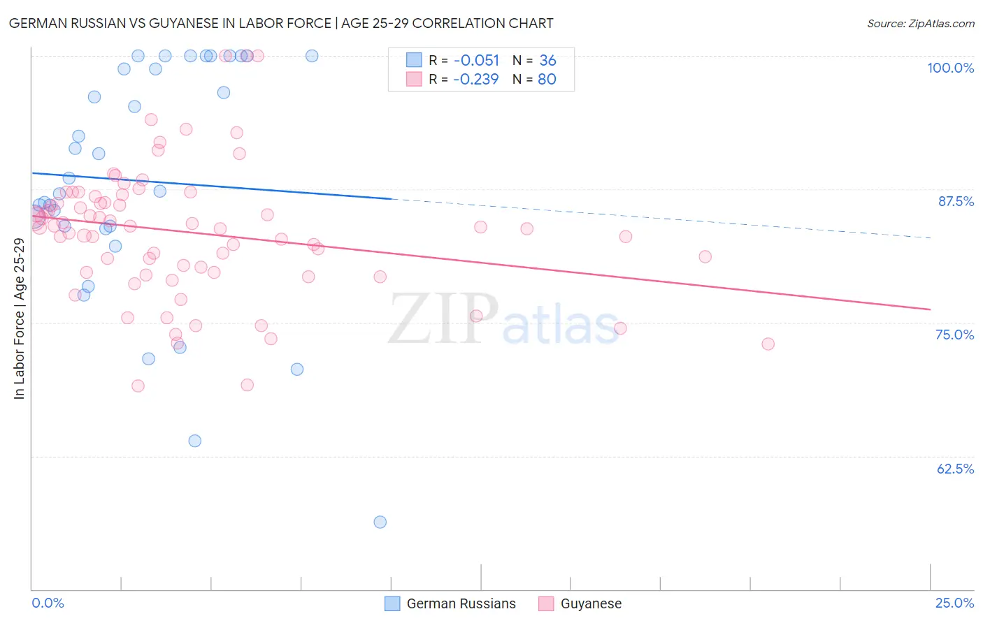 German Russian vs Guyanese In Labor Force | Age 25-29