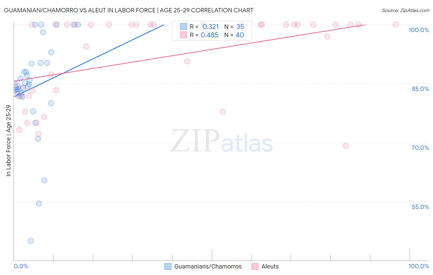 Guamanian/Chamorro vs Aleut In Labor Force | Age 25-29