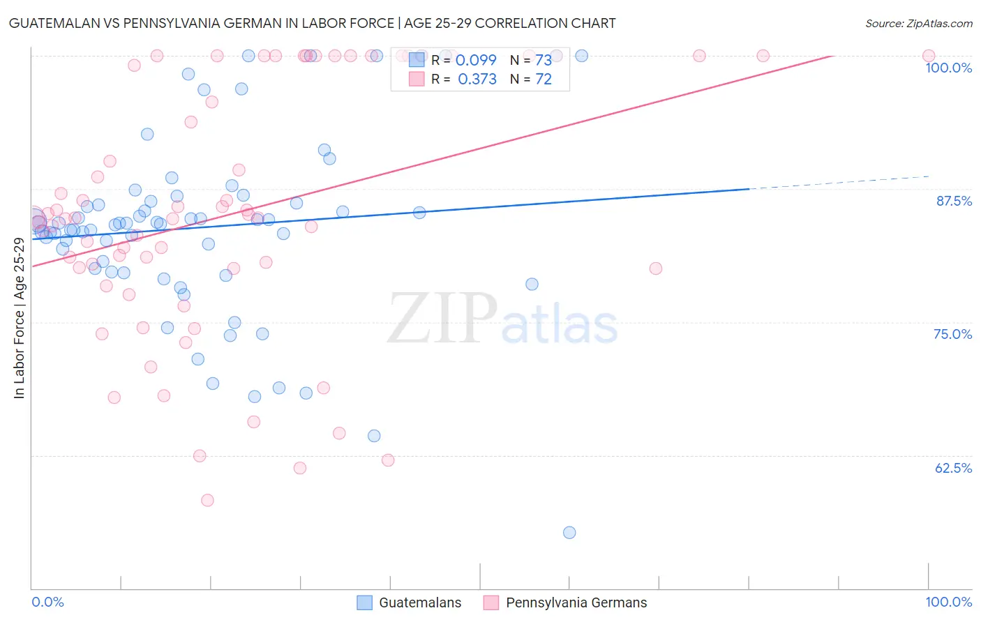 Guatemalan vs Pennsylvania German In Labor Force | Age 25-29