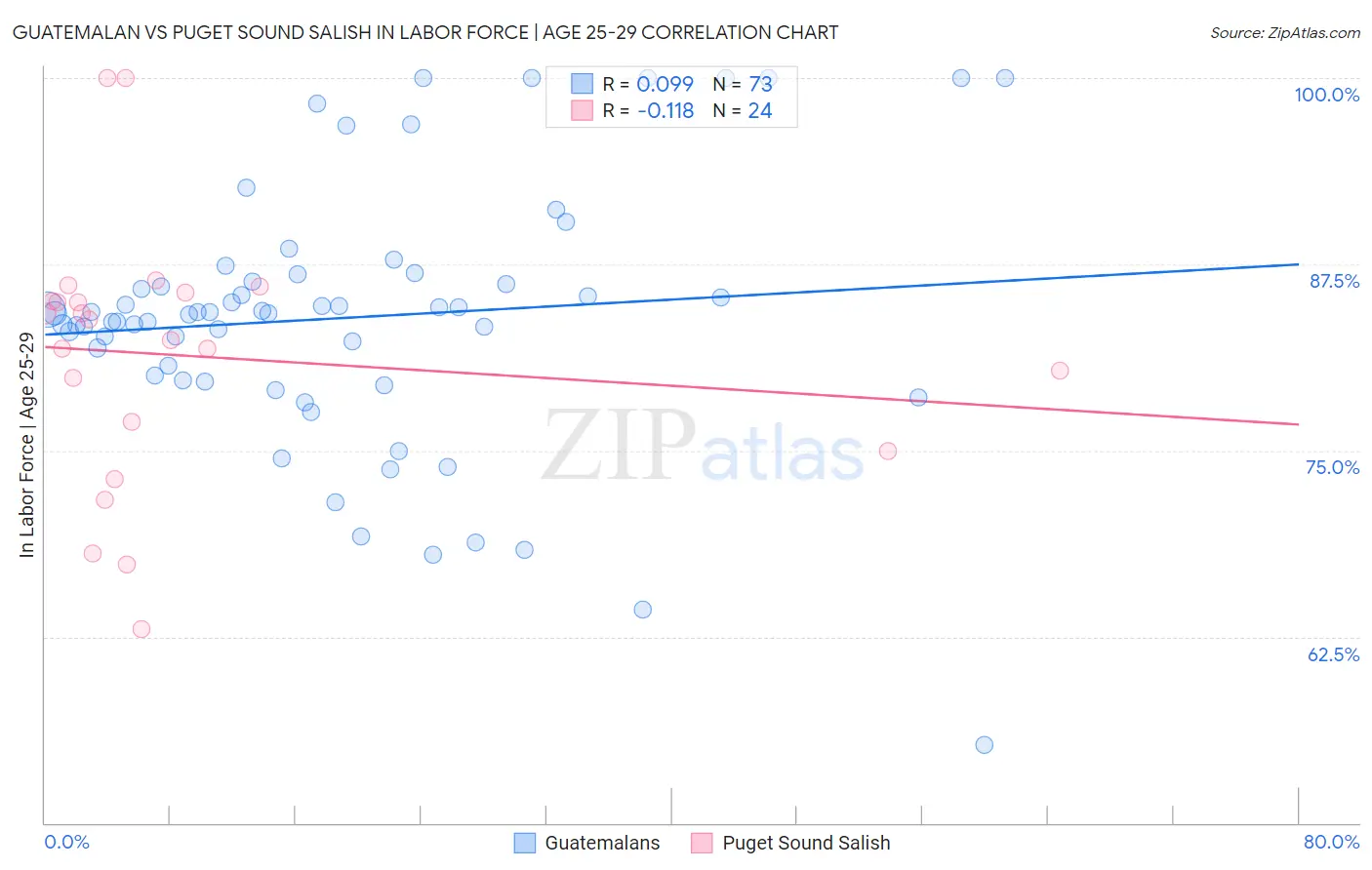 Guatemalan vs Puget Sound Salish In Labor Force | Age 25-29