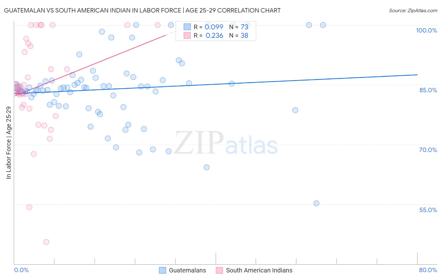 Guatemalan vs South American Indian In Labor Force | Age 25-29