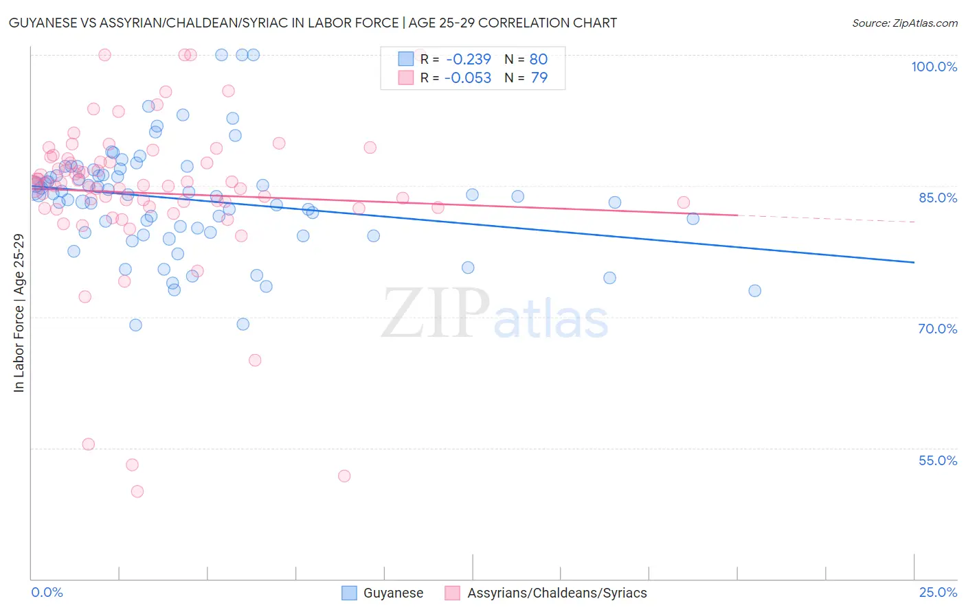 Guyanese vs Assyrian/Chaldean/Syriac In Labor Force | Age 25-29