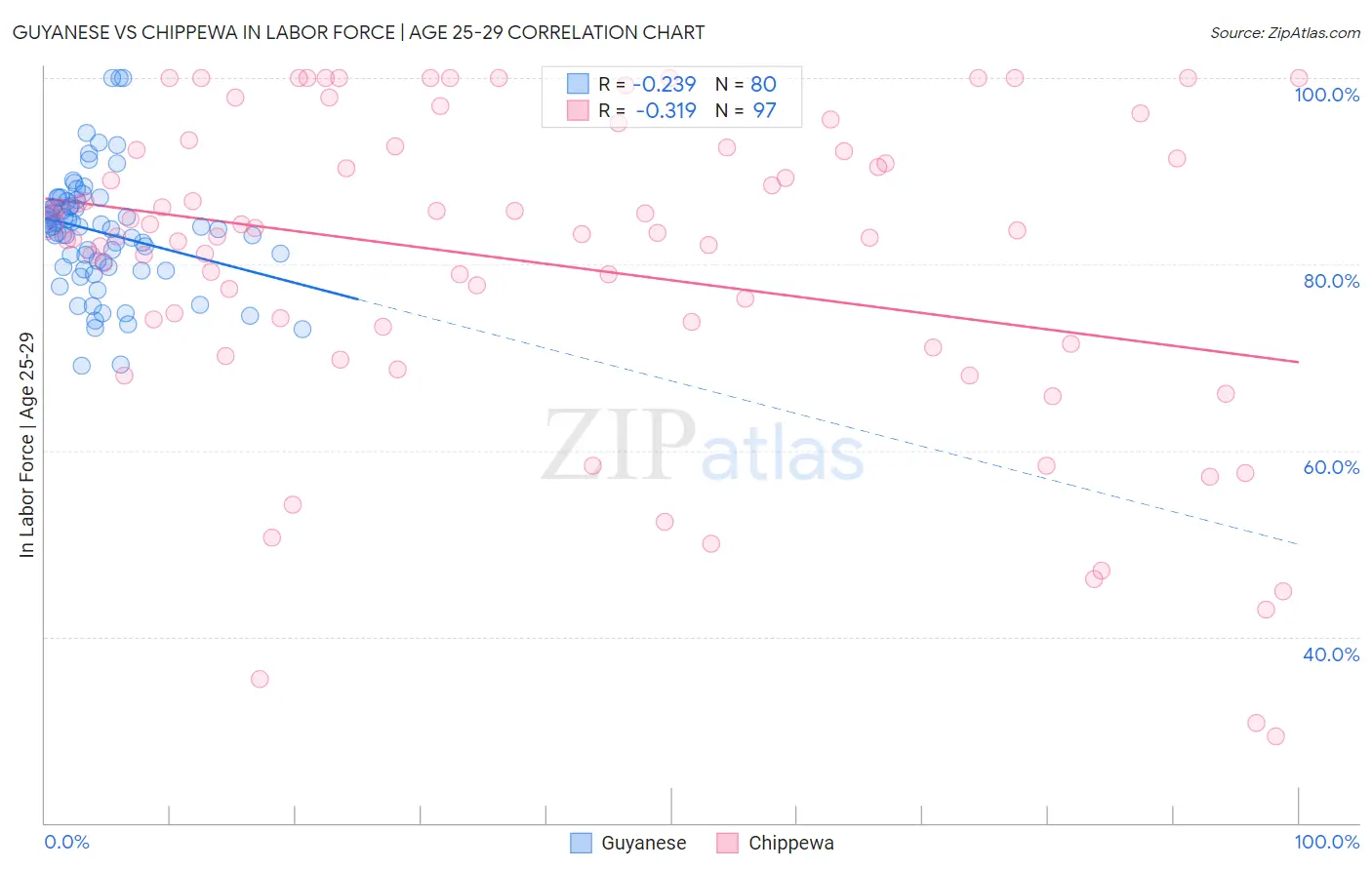 Guyanese vs Chippewa In Labor Force | Age 25-29