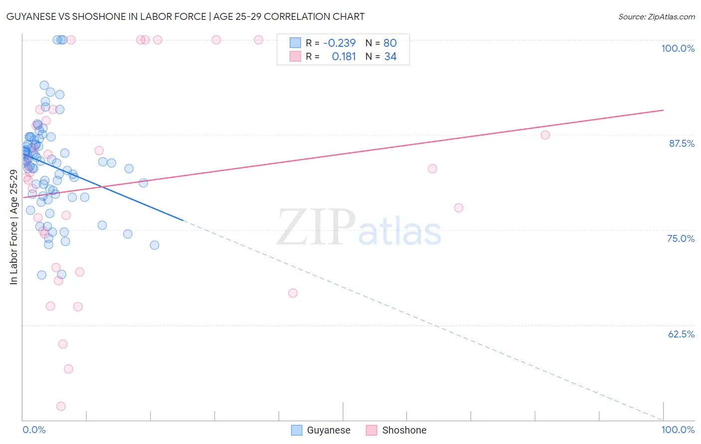 Guyanese vs Shoshone In Labor Force | Age 25-29