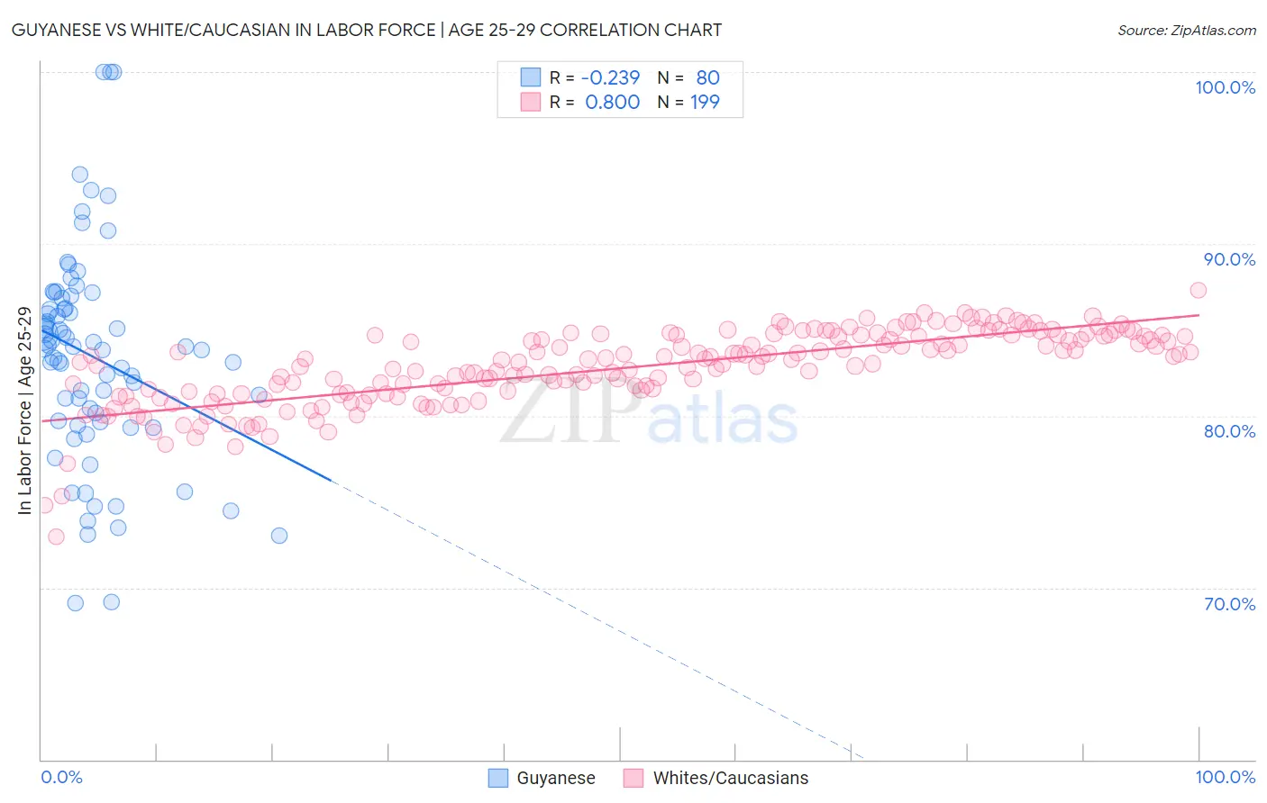 Guyanese vs White/Caucasian In Labor Force | Age 25-29