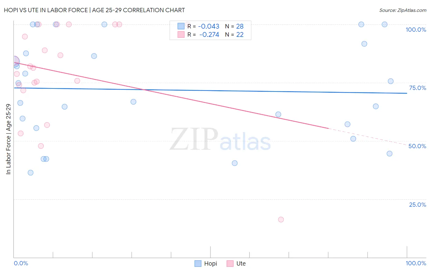 Hopi vs Ute In Labor Force | Age 25-29