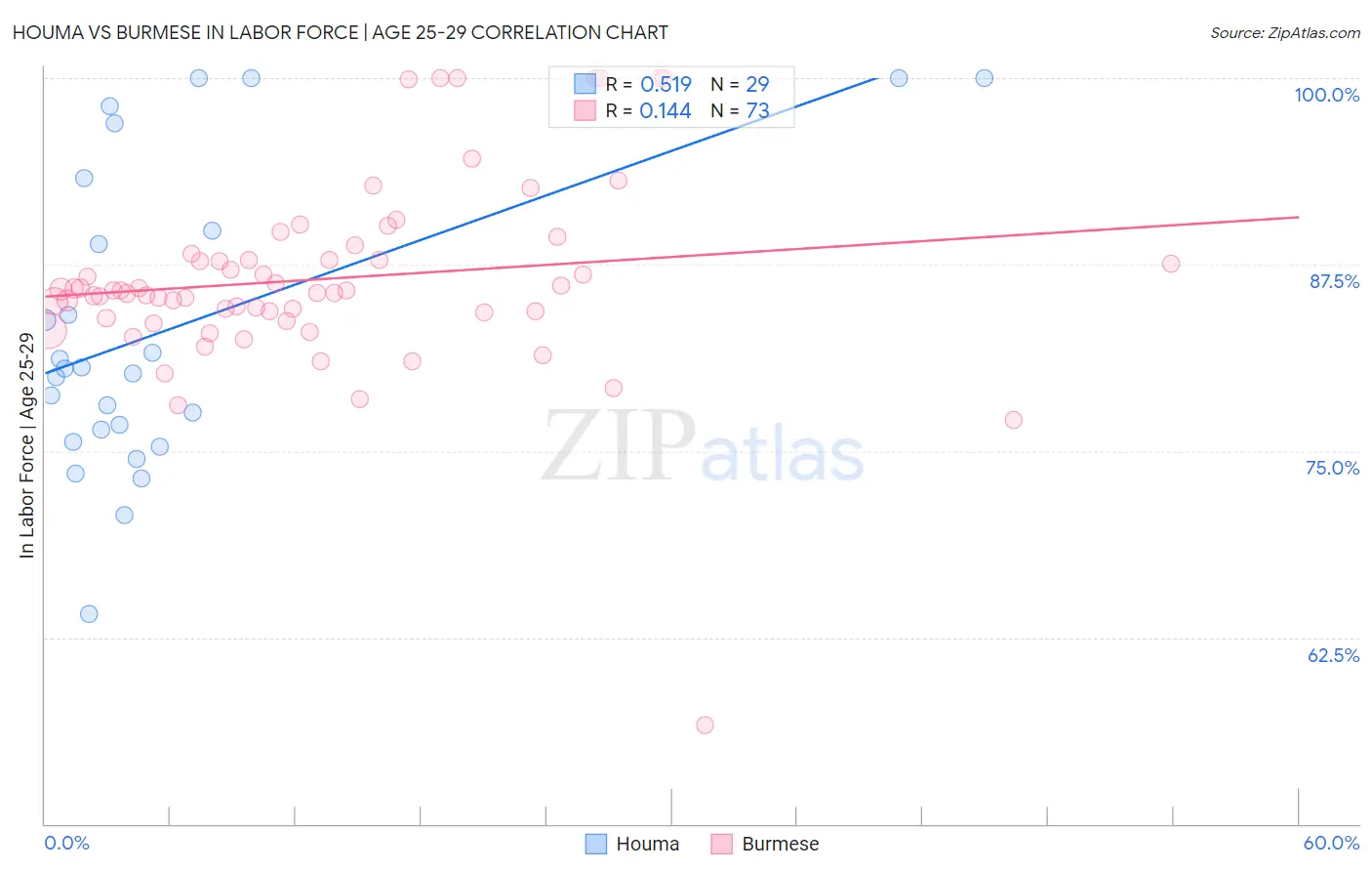Houma vs Burmese In Labor Force | Age 25-29