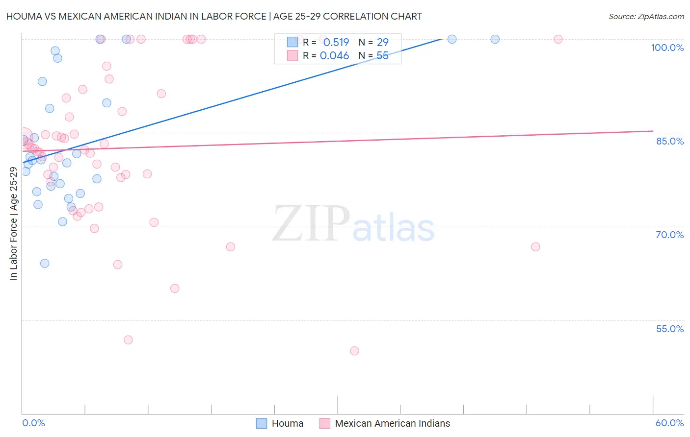 Houma vs Mexican American Indian In Labor Force | Age 25-29