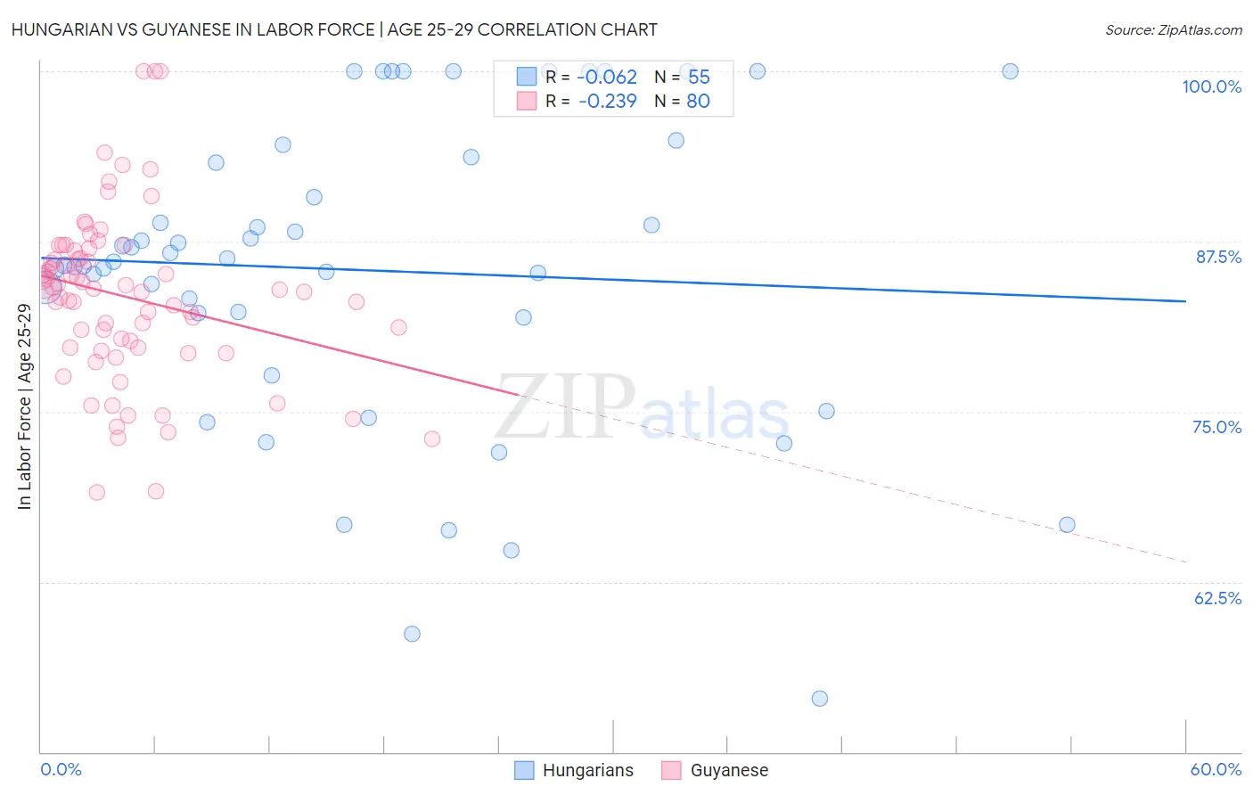 Hungarian vs Guyanese In Labor Force | Age 25-29