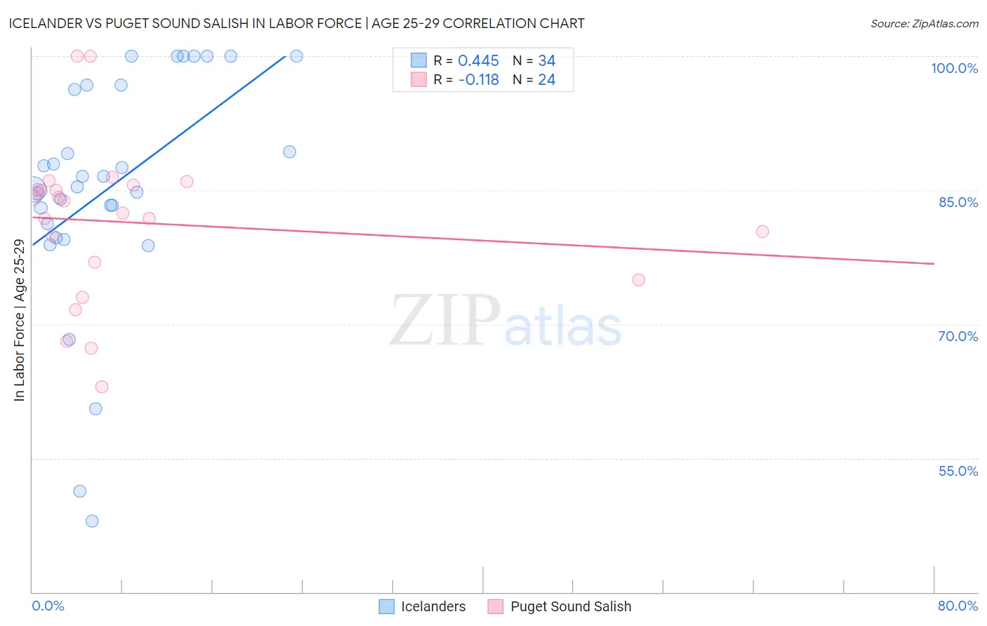 Icelander vs Puget Sound Salish In Labor Force | Age 25-29