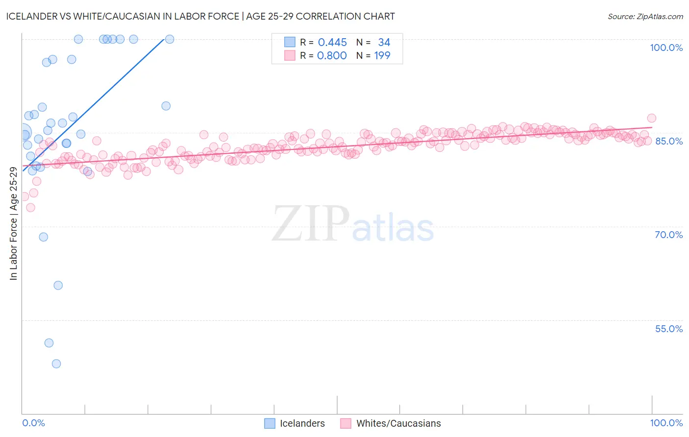 Icelander vs White/Caucasian In Labor Force | Age 25-29