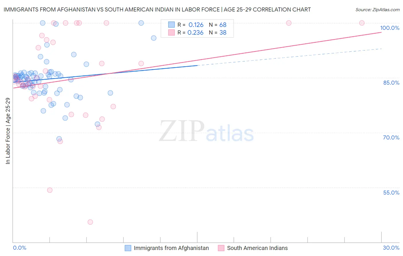 Immigrants from Afghanistan vs South American Indian In Labor Force | Age 25-29