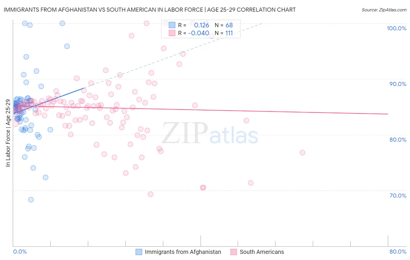 Immigrants from Afghanistan vs South American In Labor Force | Age 25-29