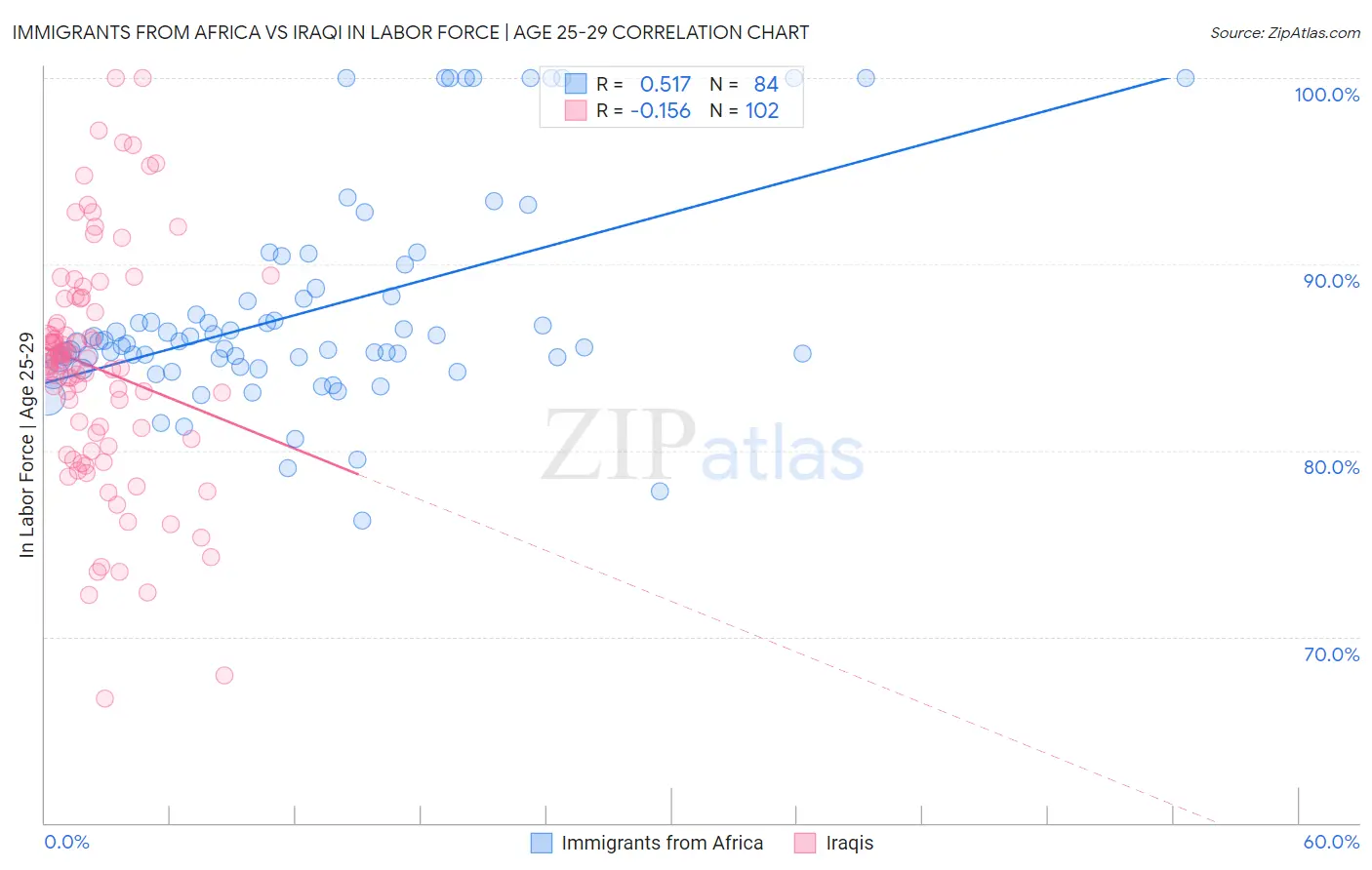 Immigrants from Africa vs Iraqi In Labor Force | Age 25-29