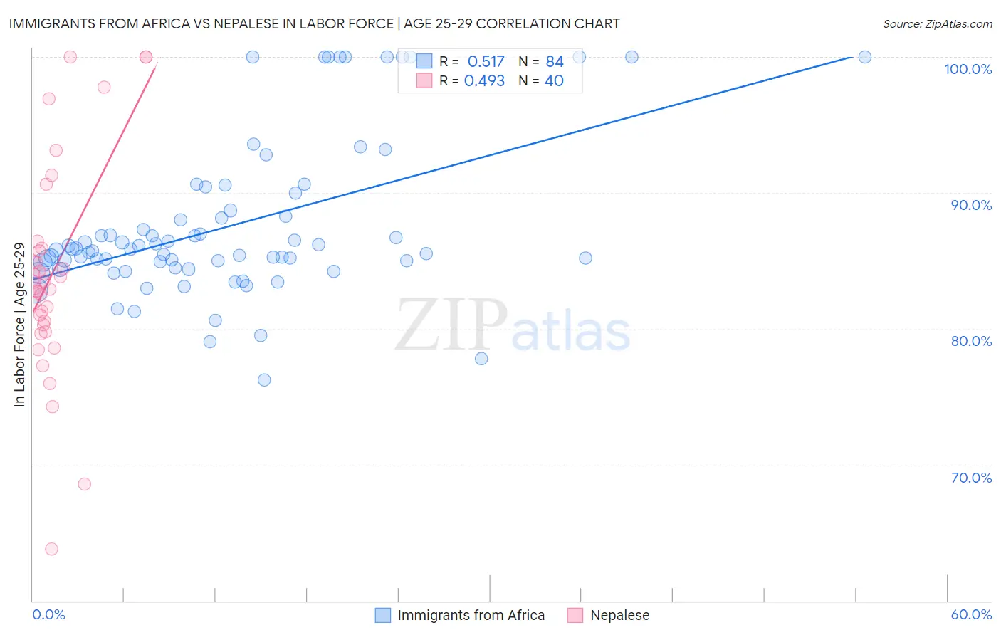 Immigrants from Africa vs Nepalese In Labor Force | Age 25-29