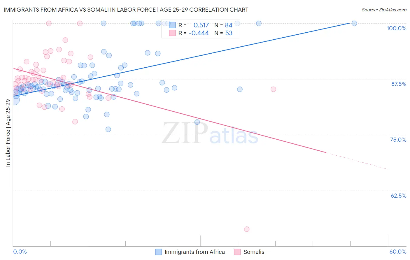 Immigrants from Africa vs Somali In Labor Force | Age 25-29