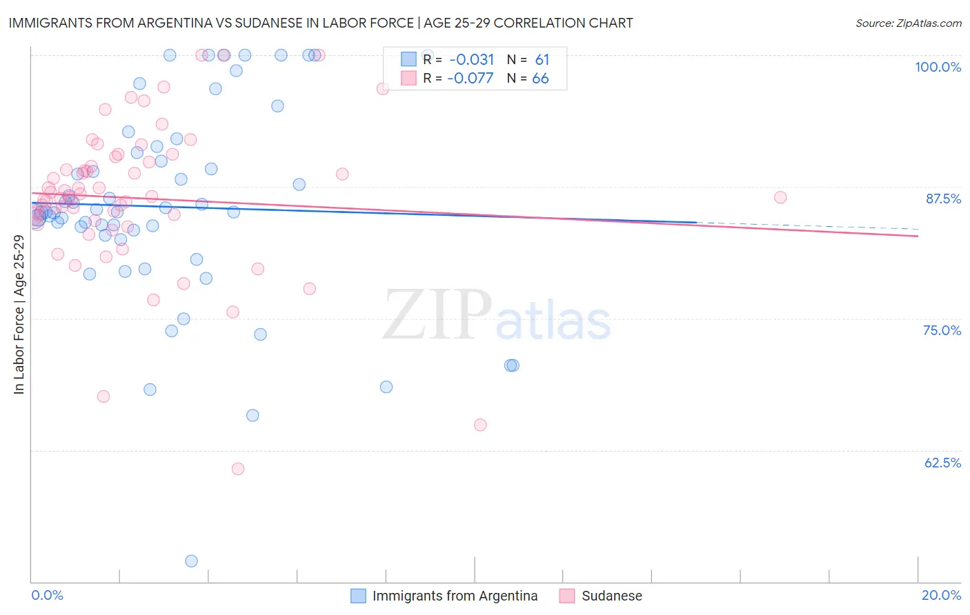 Immigrants from Argentina vs Sudanese In Labor Force | Age 25-29