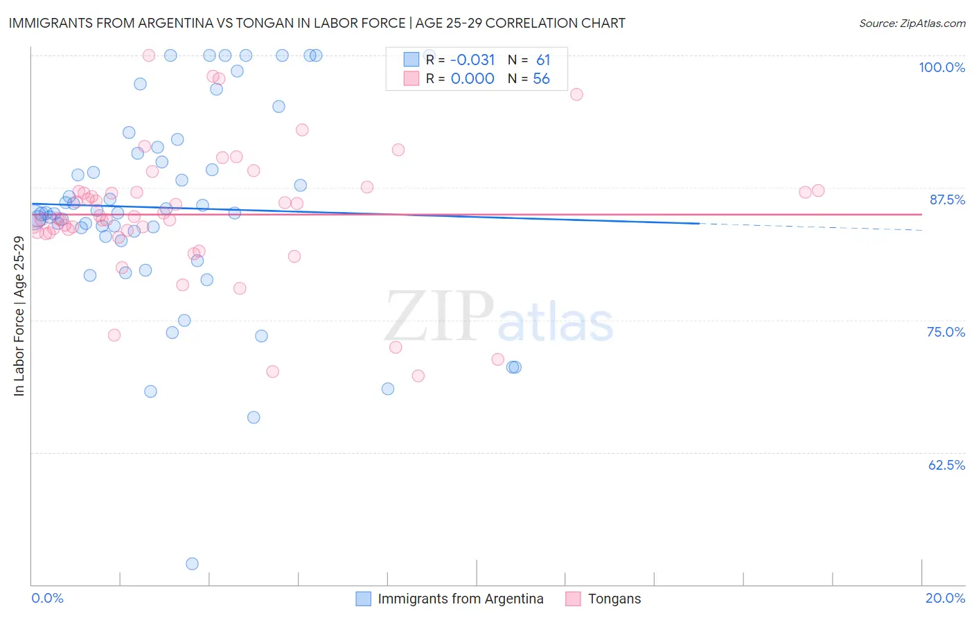 Immigrants from Argentina vs Tongan In Labor Force | Age 25-29
