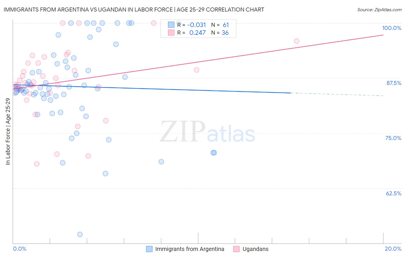Immigrants from Argentina vs Ugandan In Labor Force | Age 25-29