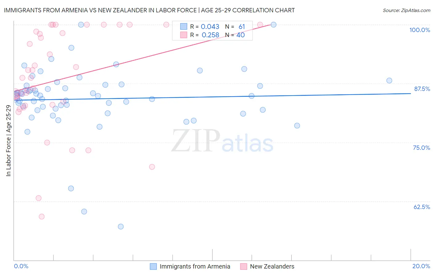 Immigrants from Armenia vs New Zealander In Labor Force | Age 25-29