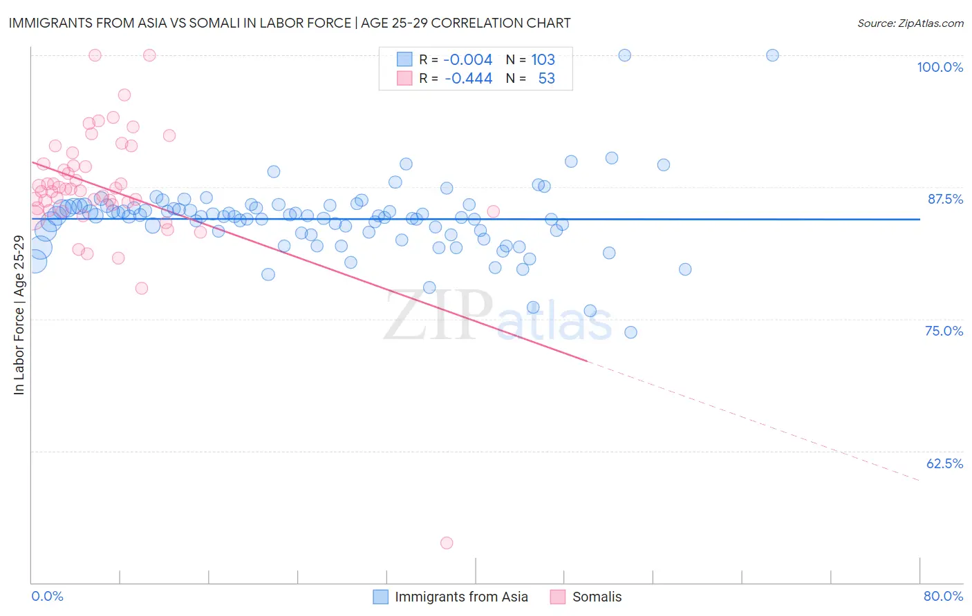 Immigrants from Asia vs Somali In Labor Force | Age 25-29