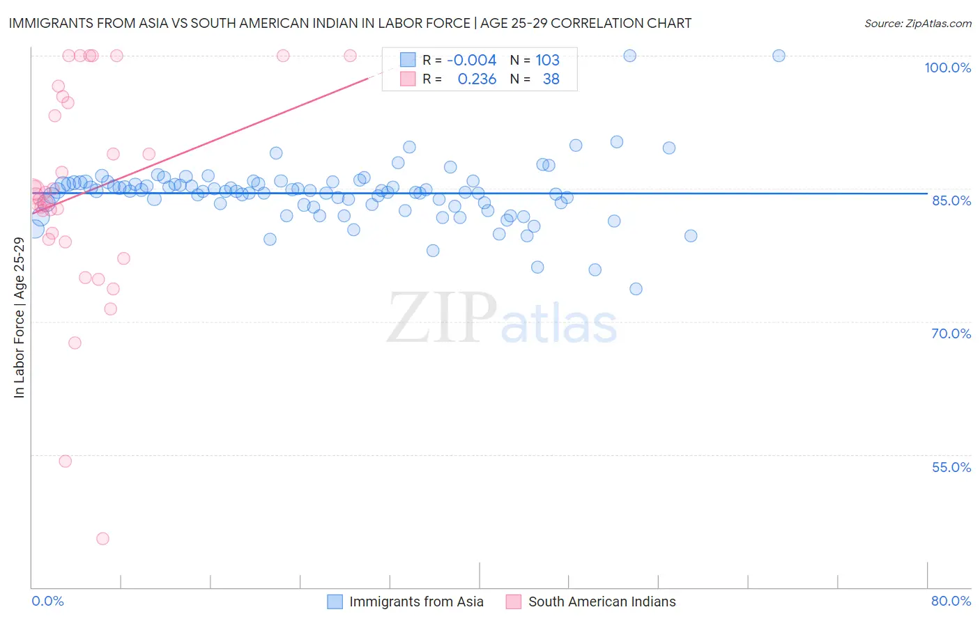 Immigrants from Asia vs South American Indian In Labor Force | Age 25-29