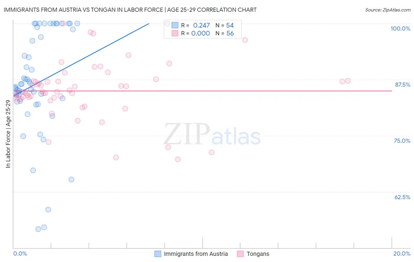Immigrants from Austria vs Tongan In Labor Force | Age 25-29