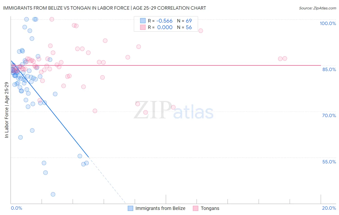 Immigrants from Belize vs Tongan In Labor Force | Age 25-29