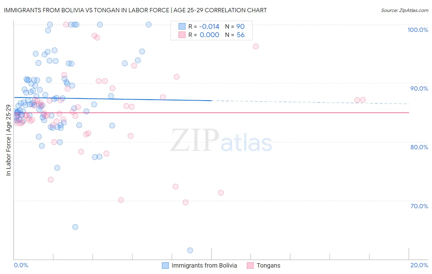Immigrants from Bolivia vs Tongan In Labor Force | Age 25-29