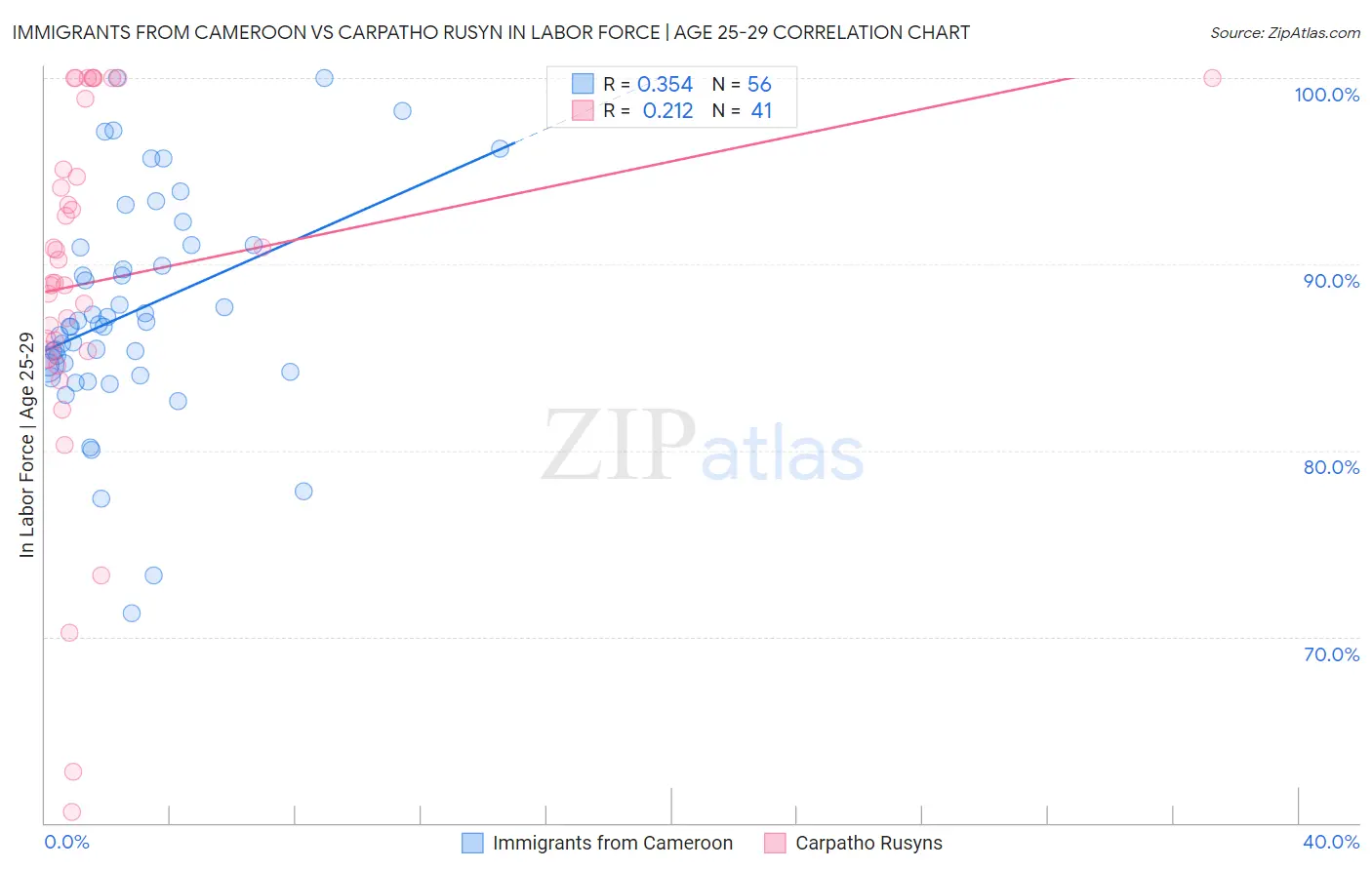 Immigrants from Cameroon vs Carpatho Rusyn In Labor Force | Age 25-29