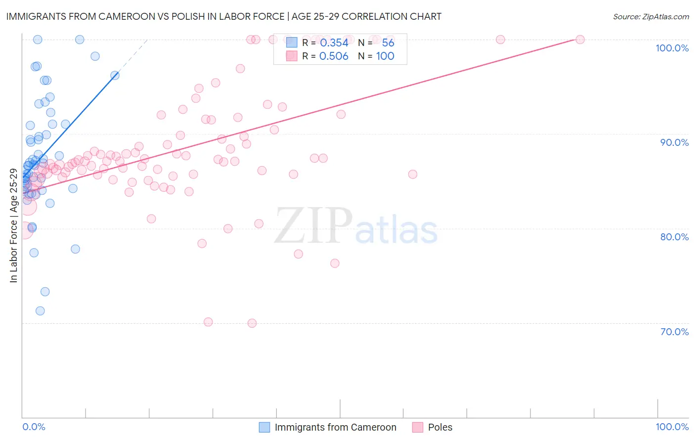 Immigrants from Cameroon vs Polish In Labor Force | Age 25-29