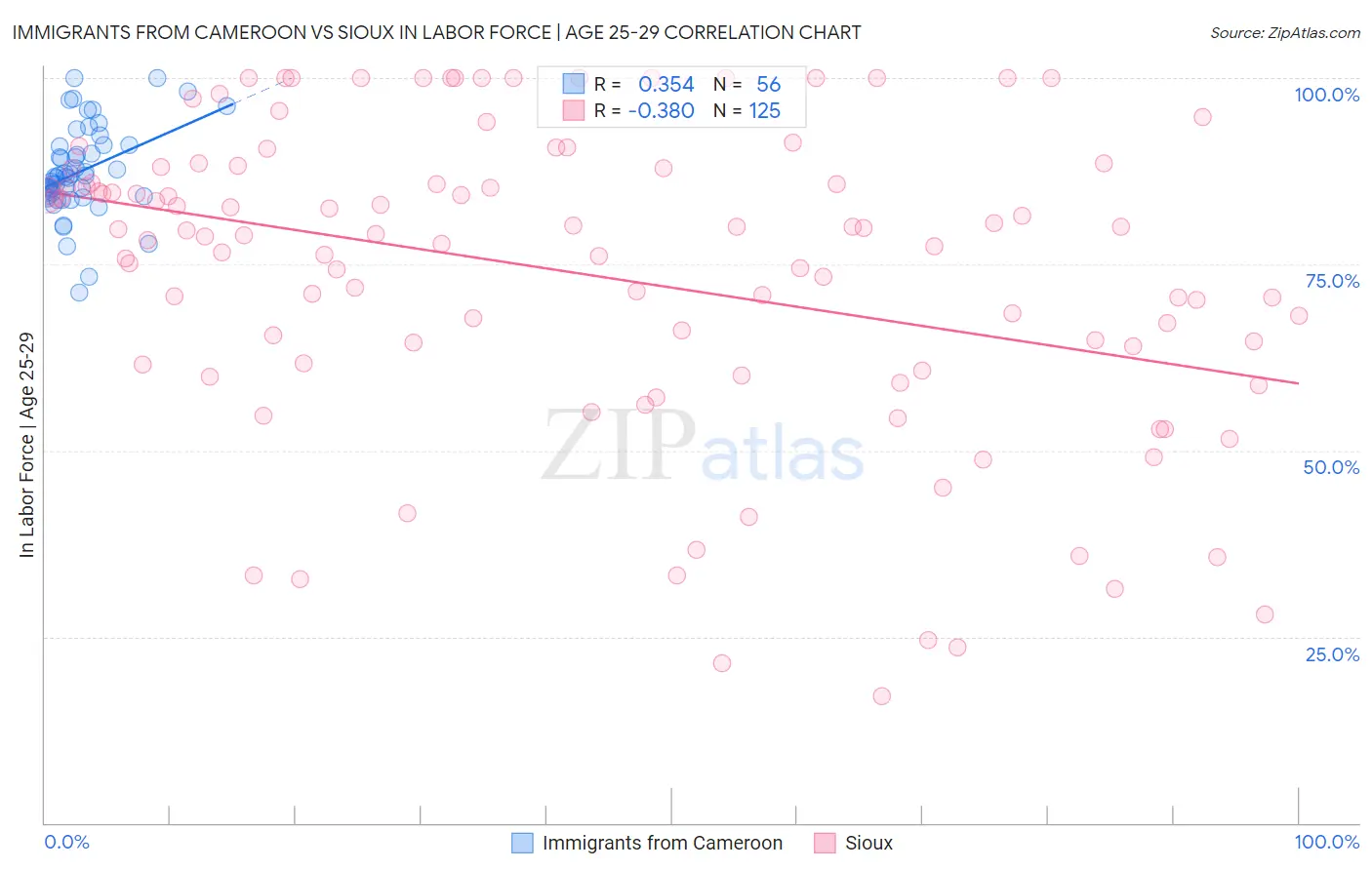 Immigrants from Cameroon vs Sioux In Labor Force | Age 25-29