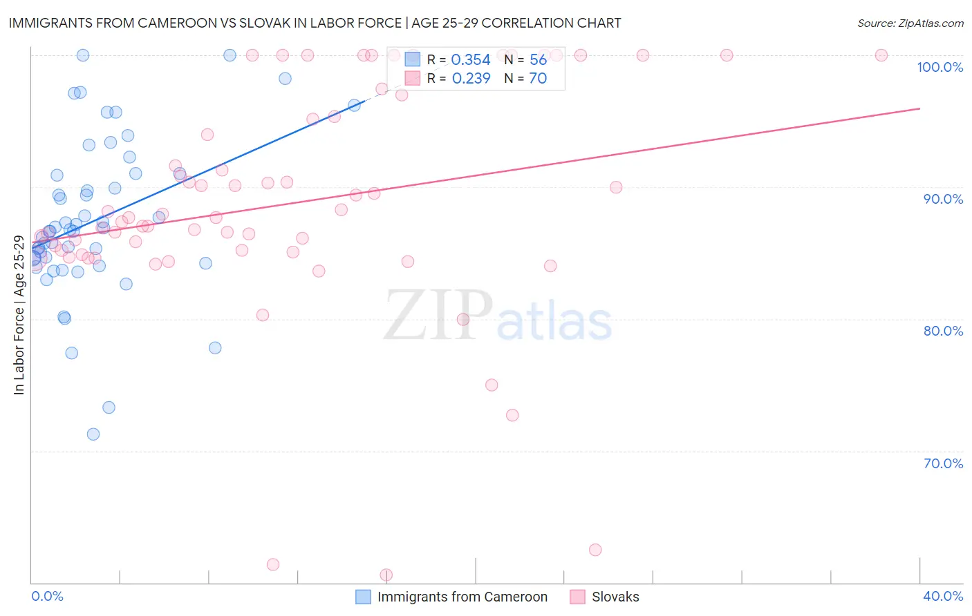 Immigrants from Cameroon vs Slovak In Labor Force | Age 25-29